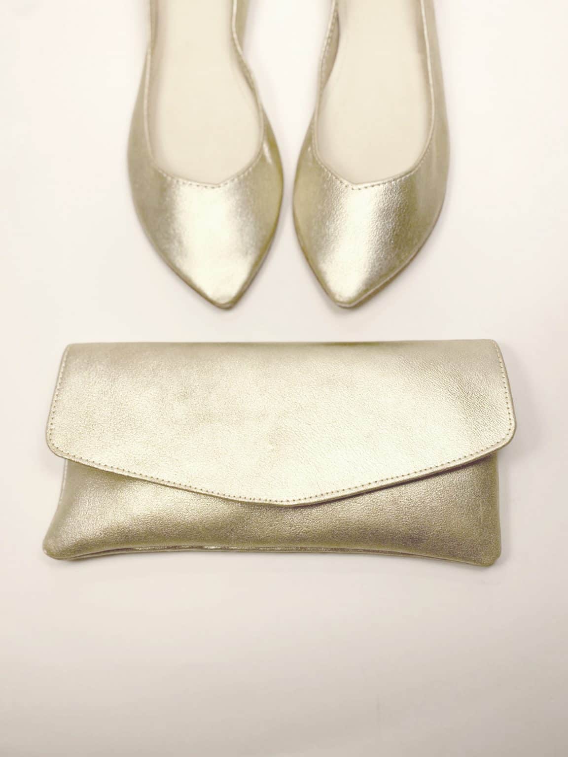 Bridal Purse in White Gold Leather, Matching Shoes Handmade Wedding Clutch Bag, Elehandmade Bridal Handbag