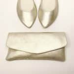 Bridal Purse in White Gold Leather, Matching Shoes Handmade Wedding Clutch Bag, Elehandmade Bridal Handbag