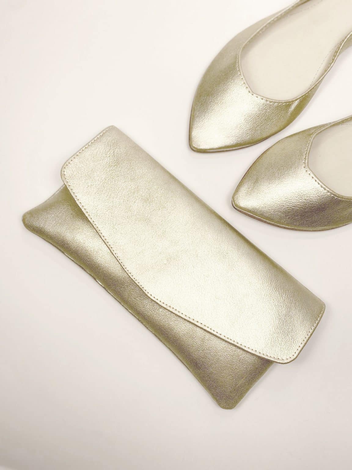 Bridal Purse in White Gold Leather, Matching Shoes Handmade Wedding Clutch Bag, Elehandmade Bridal Handbag