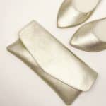 Bridal Purse in White Gold Leather, Matching Shoes Handmade Wedding Clutch Bag, Elehandmade Bridal Handbag