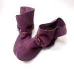 Ankle Boho Boots in Italian Soft Oxblood Leather, Burgundy Plume Floppy Booties, Elehandmade Shoes