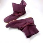 Ankle Boho Boots in Italian Soft Oxblood Leather, Burgundy Plume Floppy Booties, Elehandmade Shoes