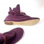 Ankle Boho Boots in Italian Soft Oxblood Leather, Burgundy Plume Floppy Booties, Elehandmade Shoes