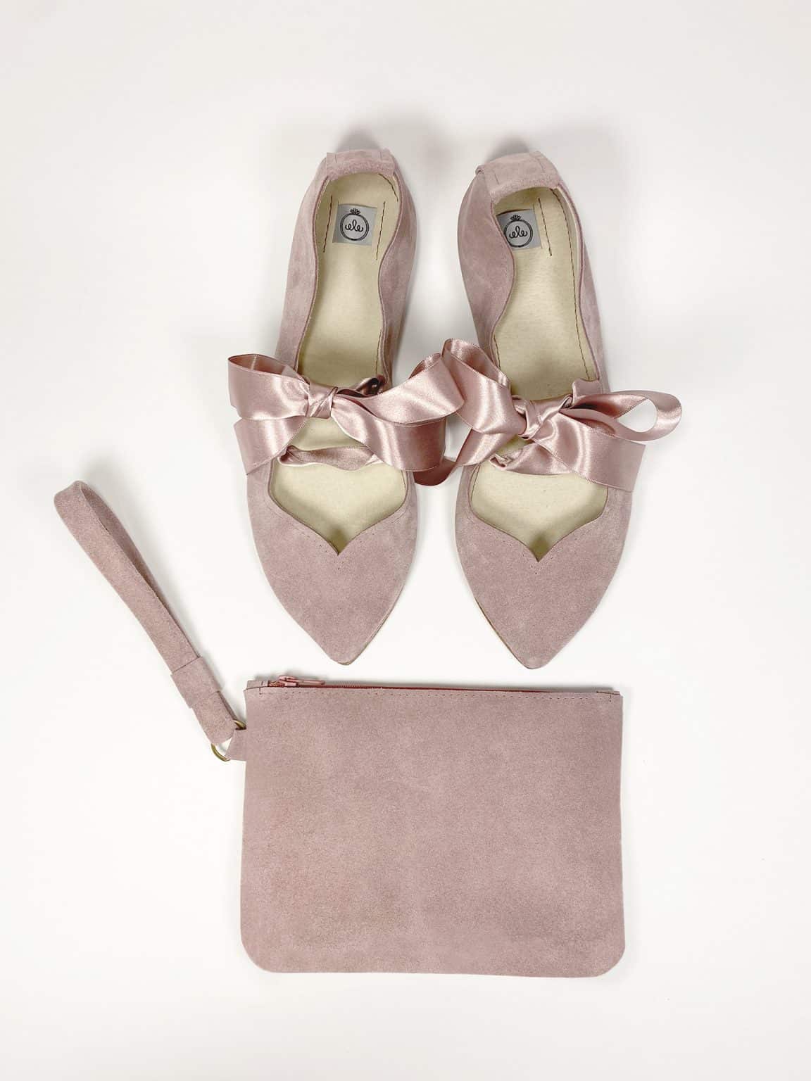 Bridal Purse Clutch in Old Pink Soft Italian Leather, Wedding Matching Purse