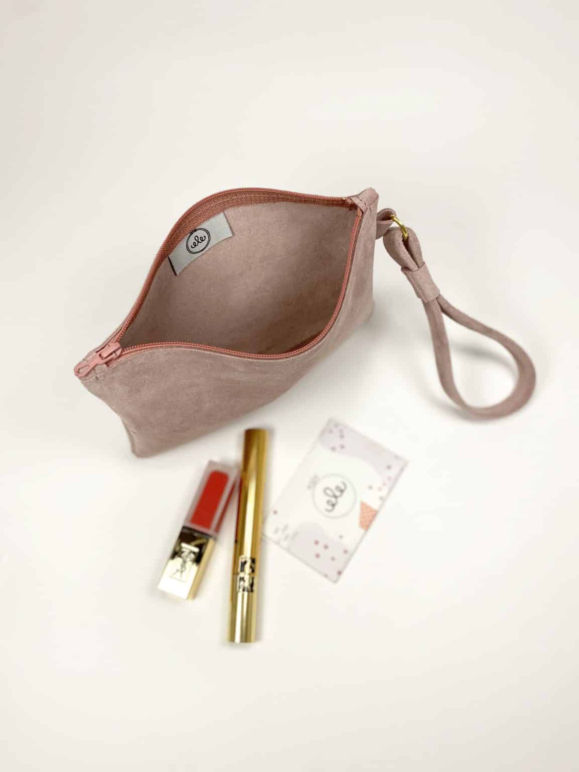 Bridal Purse Clutch in Old Pink Soft Italian Leather, Wedding Matching Purse