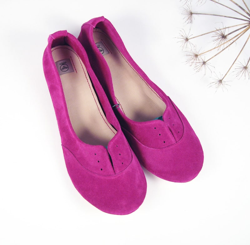 Oxfords Shoes in Cyclamen Pink Italian Soft Leather, Elehandmade Flats Shoes