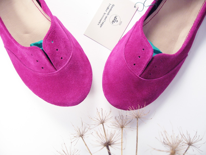 Oxfords Shoes in Cyclamen Pink Italian Soft Leather, Elehandmade Flats Shoes