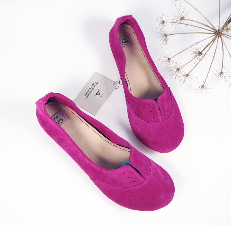 Oxfords Shoes in Cyclamen Pink Italian Soft Leather, Elehandmade Flats Shoes