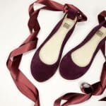 Bridal Ballerina Style Shoes in Burgundy Leather with Satin Ribbons, Elehandmade Shoes