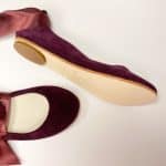 Bridal Ballerina Style Shoes in Burgundy Leather with Satin Ribbons, Elehandmade Shoes