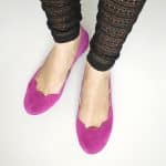 Ballet Flats Shoes in Cyclamen Italian Leather, Scalloped Ballet Flats, Elehandmade Shoes