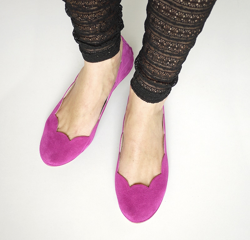 Ballet Flats Shoes in Cyclamen Italian Leather, Scalloped Ballet Flats, Elehandmade Shoes