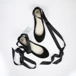 Ballet Flats Shoes in Black Italian Leather With Satin Ribbon, Elehandmade Ballerina Shoes