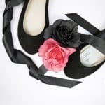 Ballet Flats Shoes in Black Italian Leather With Satin Ribbon, Elehandmade Ballerina Shoes