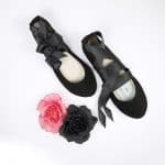 Ballet Flats Shoes in Black Italian Leather With Satin Ribbon, Elehandmade Ballerina Shoes