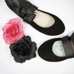Ballet Flats Shoes in Black Italian Leather With Satin Ribbon, Elehandmade Ballerina Shoes