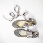 Ballet Flats Ballerinas Shoes With Satin Ribbon in Pearl Gray Italian Leather, Low Heel Bridal Pumps, elehandmade