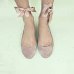 Bridal Ballerina Style Shoes in Rose Quartz Italian Leather with Satin Ribbons, Elehandmade Shoes