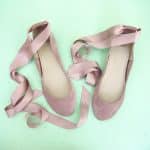 Bridal Ballerina Style Shoes in Rose Quartz Italian Leather with Satin Ribbons, Elehandmade Shoes