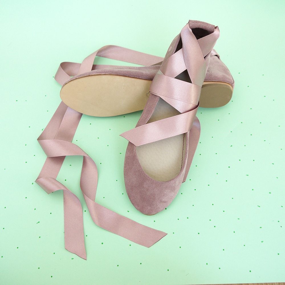 Bridal Ballerina Style Shoes in Rose Quartz Italian Leather with Satin Ribbons, Elehandmade Shoes