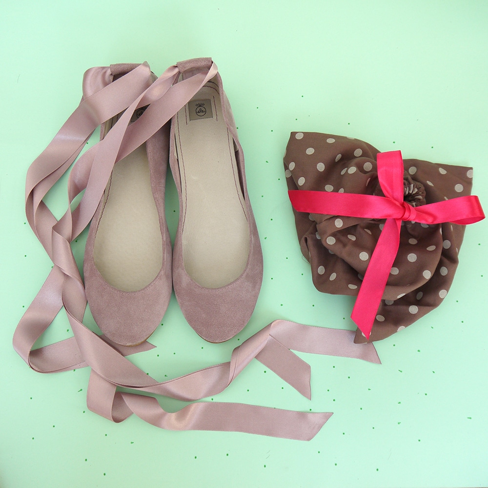 Bridal Ballerina Style Shoes in Rose Quartz Italian Leather with Satin Ribbons, Elehandmade Shoes