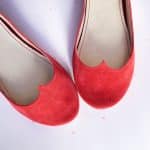 Ballet Flat Shoes in Red Soft Leather with Heart Shape, Elehandmade Shoes