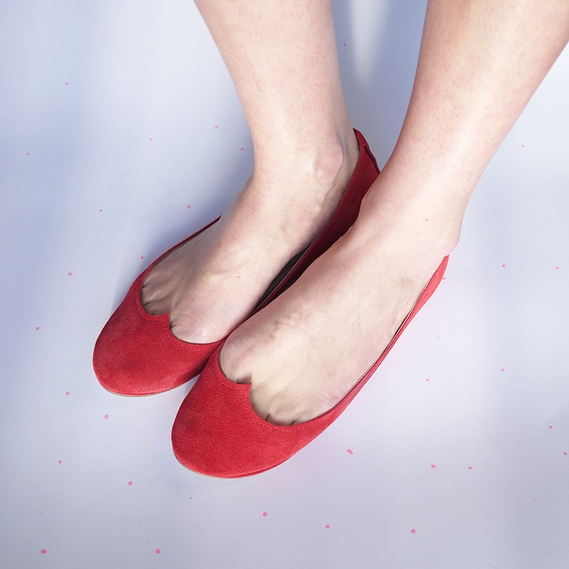 Ballet Flat Shoes in Red Soft Leather with Heart Shape, Elehandmade Shoes