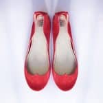 Ballet Flat Shoes in Red Soft Leather with Heart Shape, Elehandmade Shoes