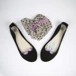 Ballet Flat Shoes in Black Soft Leather with Heart Shape, Elehandmade Shoes