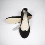Ballet Flat Shoes in Black Soft Leather with Heart Shape, Elehandmade Shoes