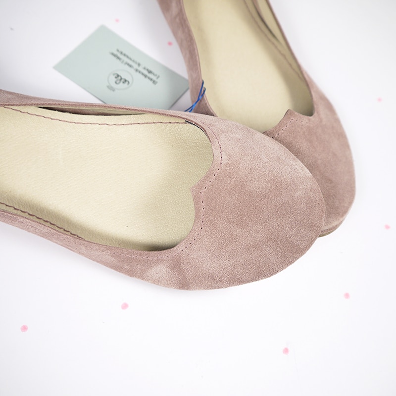 Ballet Flat Shoes in Blush Soft Leather with Heart Shape, Elehandmade Shoes