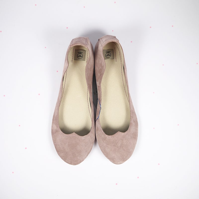 Ballet Flat Shoes in Blush Soft Leather with Heart Shape, Elehandmade Shoes