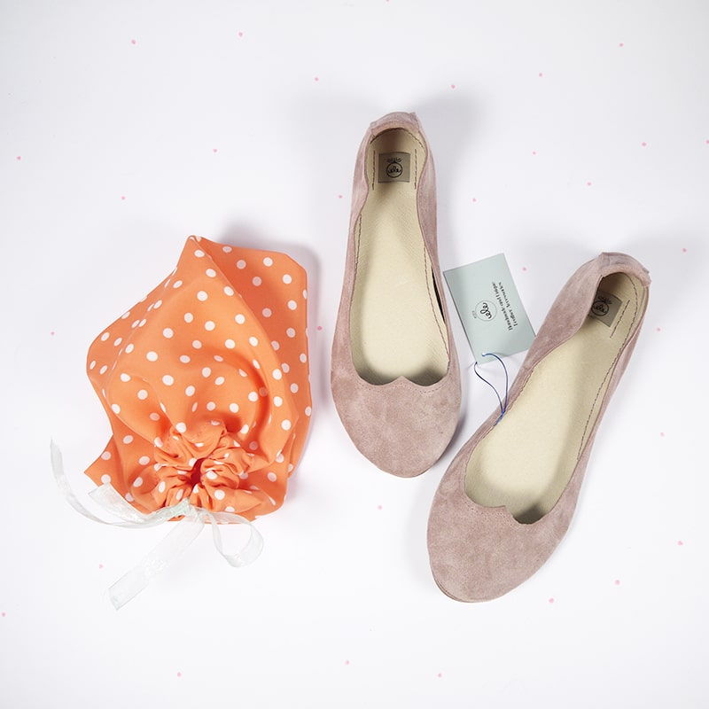 Ballet Flat Shoes in Blush Soft Leather with Heart Shape, Elehandmade Shoes