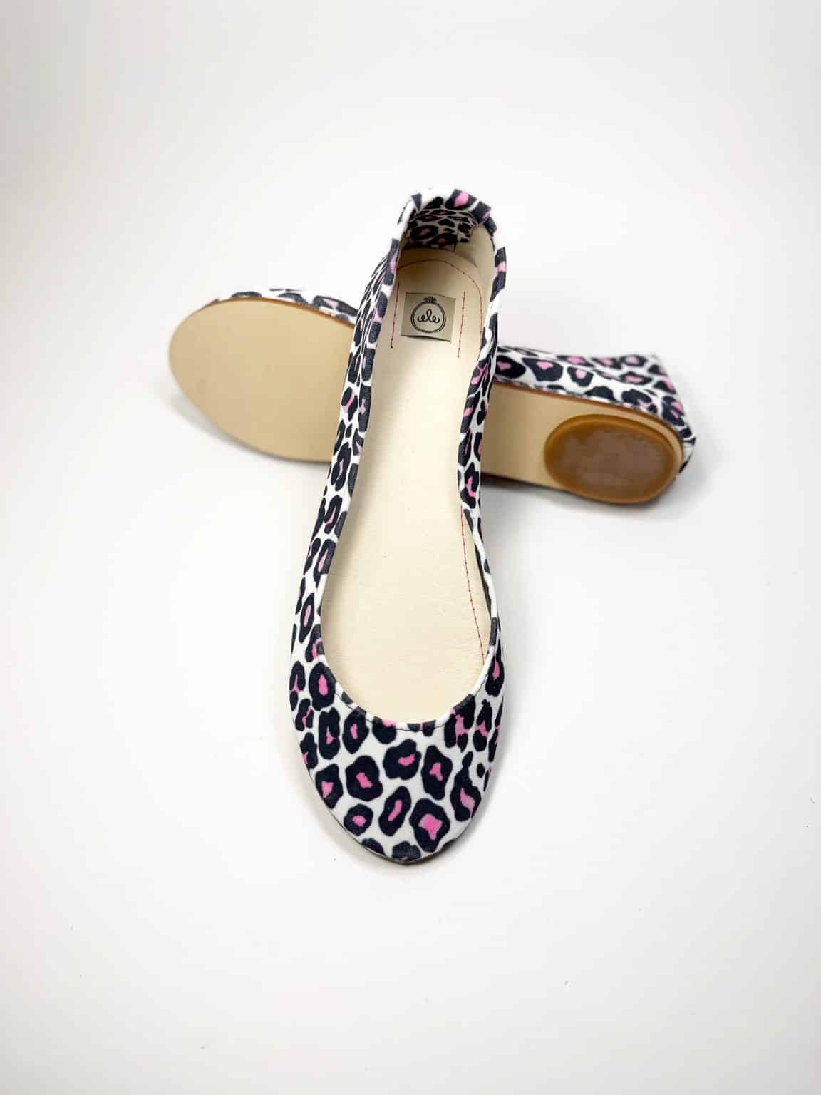 Round Ballet Flats Shoes in Leopard Print Italian Leather, Ele Handmade Slippers