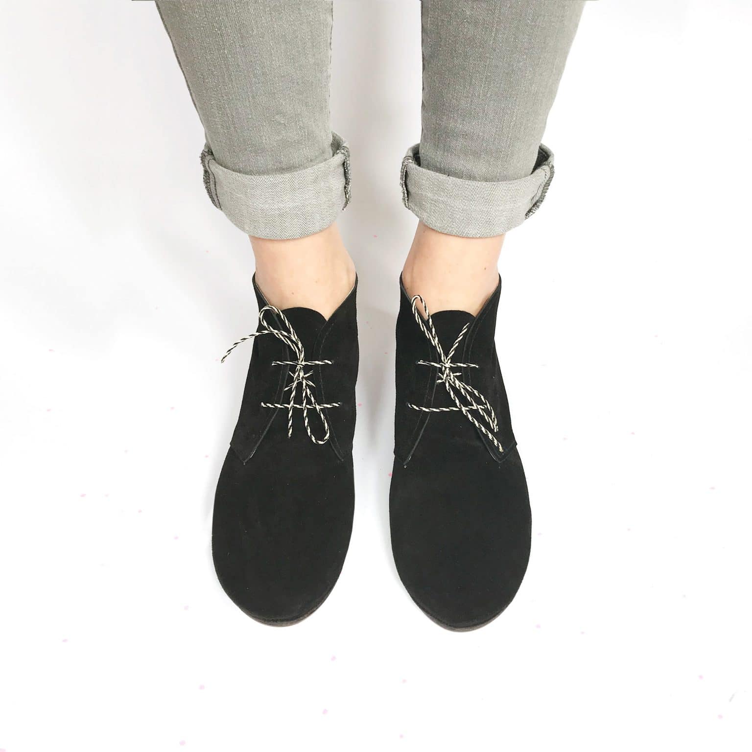 Desert Ankle Boots in Black Italian Leather, Handmade Laced Booties, Elehandmade