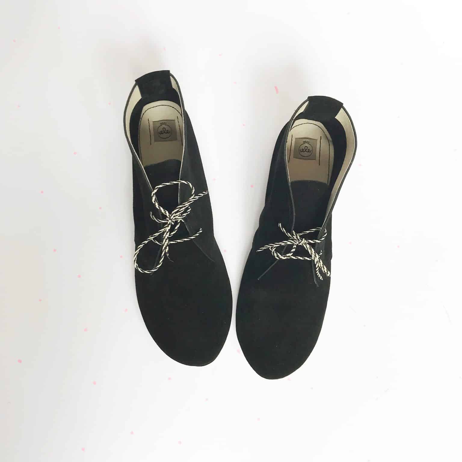 Desert Ankle Boots in Black Italian Leather, Handmade Laced Booties, Elehandmade