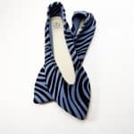 Handmade pointy toe flats in black and blue printed zebra Italian leather