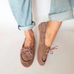 Handmade women's suede boat shoes in dusty rose taupe Italian leather