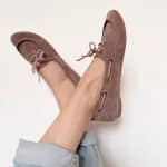 Handmade women's suede boat shoes in dusty rose taupe Italian leather