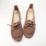 Handmade women's suede boat shoes in dusty rose taupe Italian leather