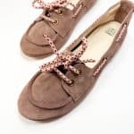 Handmade women's suede boat shoes in dusty rose taupe Italian leather