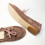 Handmade women's suede boat shoes in dusty rose taupe Italian leather