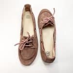 Handmade women's suede boat shoes in dusty rose taupe Italian leather