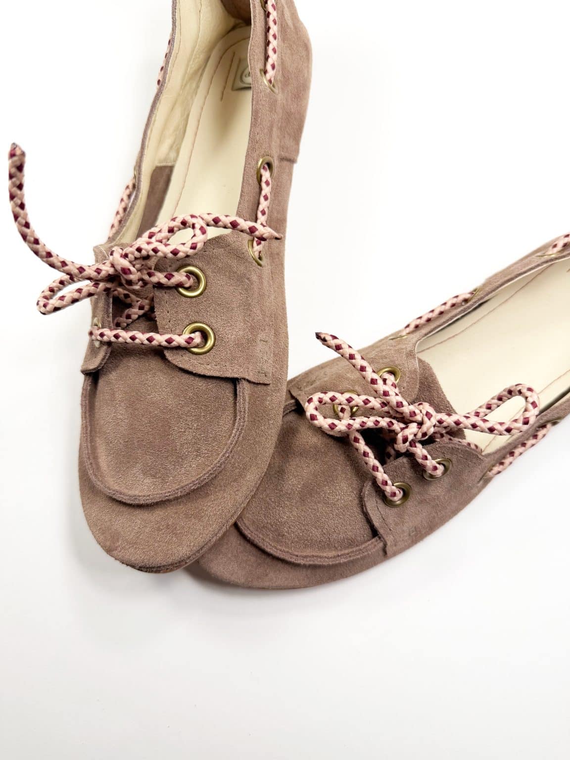 Handmade women's suede boat shoes in dusty rose taupe Italian leather