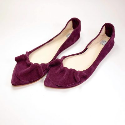Pointed Flats with Ruffles in Oxblood Italian Leather, Elehandmade Pumps Shoes