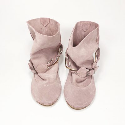 Ankle Boho Boots in Soft Rose Quartz Suede Italian Leather, Pink Floppy Booties, Elehandmade Shoes