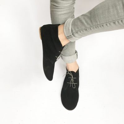 Desert Ankle Boots in Black Italian Leather, Handmade Laced Booties, Elehandmade