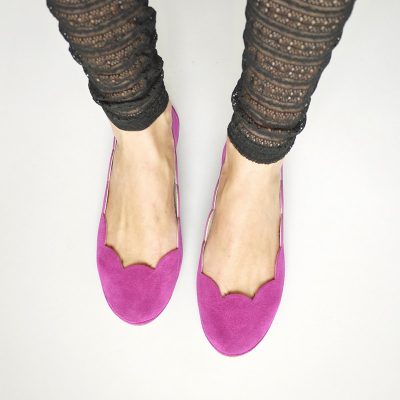 Ballet Flats Shoes in Cyclamen Italian Leather, Scalloped Ballet Flats, Elehandmade Shoes
